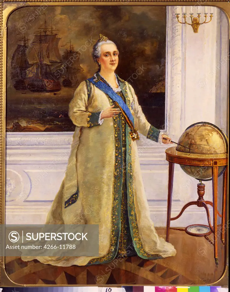 Portrait of Tsarina Catherine the Great by Sergei Varlenovich Pen, oil on canvas, 1998, 1952, Russia, St. Petersburg, State Central Navy Museum, 100x80