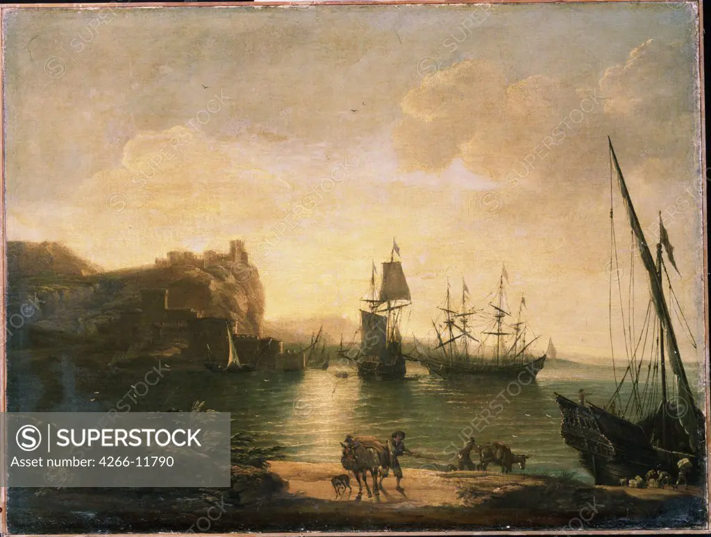 Landscape with ship by Salvatore Rosa, oil on canvas, 1615-1673, Ukraine, Sevastopol, M. Kroshitsky Art Museum