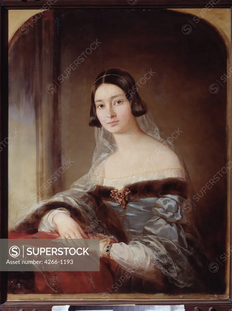 Portrait of young woman by Christina Robertson, Oil on canvas, 1796-1854, 19th century, Russia, Voronezh, Regional I. Kramskoi Art Museum