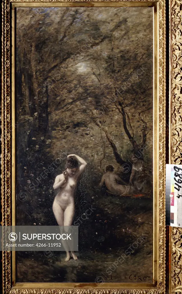 Naked Diana by Jean-Baptiste Camille Corot, oil on canvas, 1873-1874, 1796-1875, Russia, Moscow, State A. Pushkin Museum of Fine Arts, 161x80
