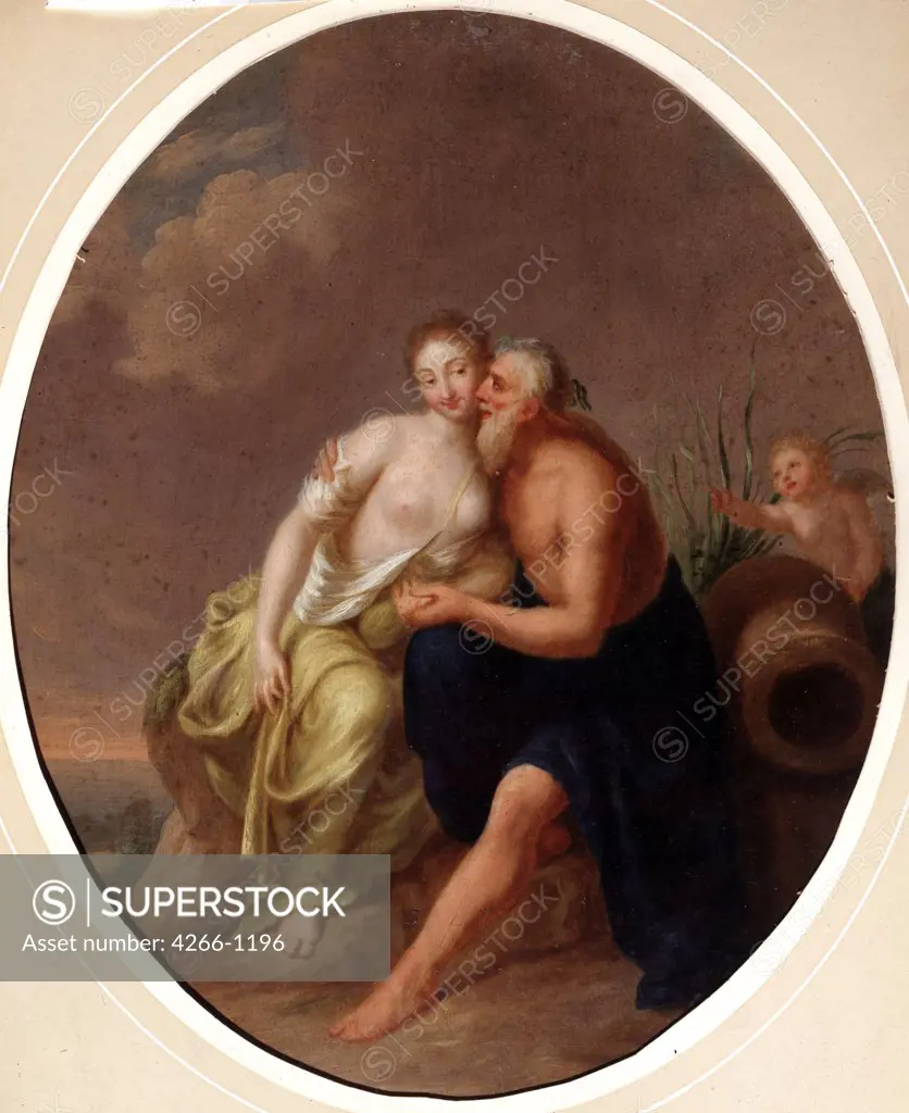 Love scene with nymph, older man and Eros, Johann Heinrich Wilhelm Tischbein, Oil on canvas, 1751-1829, 18th century, Russia, Voronezh, Regional I. Kramskoi Art Museum