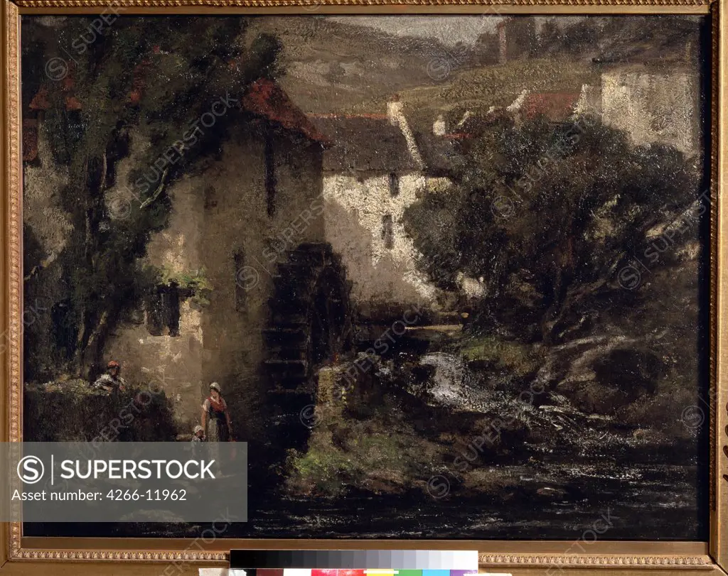 Landscape with mill and stream by Gustave Courbet, oil on canvas, 1819-1877, 19th century, Russia, Moscow, State A. Pushkin Museum of Fine Arts, 75x100