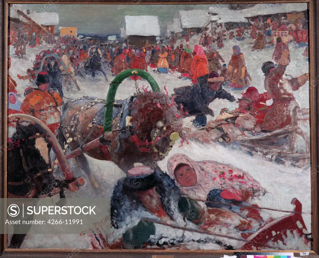 People on sleigh by Sergei Vasilyevich Ivanov, oil on canvas , 1905, 1864-1910, Russia, Kirov, Regional A. and V. Vasnetsov Art Museum, 150x180