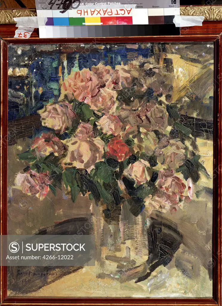 Still life with flower by Konstantin Alexeyevich Korovin, oil on canvas , 1910, 1861-1939, Russia, Astrakhan , State B. Kustodiev Art Gallery, 65x54