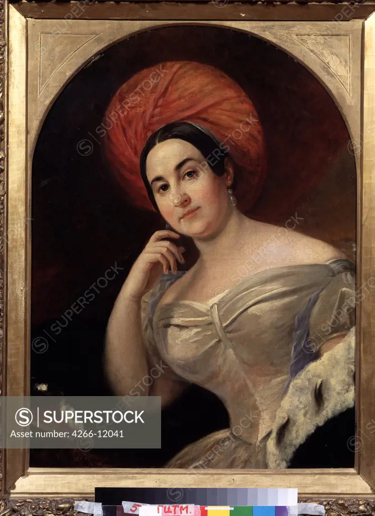 Portrait of artist Ekaterina Semyonova by Karl Pavlovich Briullov, oil on canvas, 1799-1852, Russia, Moscow, State Central A. Bakhrushin Theatre Museum, 49x58