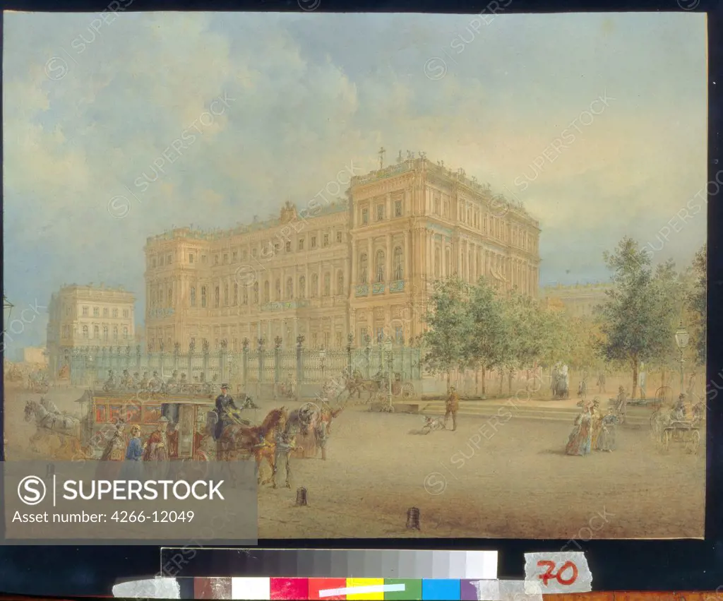 View of Nicholas Palace in Saint Petersburg by Vasily Semyonovich Sadovnikov, watercolor on paper, 1868, 1800-1879, Russia, St. Petersburg , State Russian Museum, 31, 4x41, 8