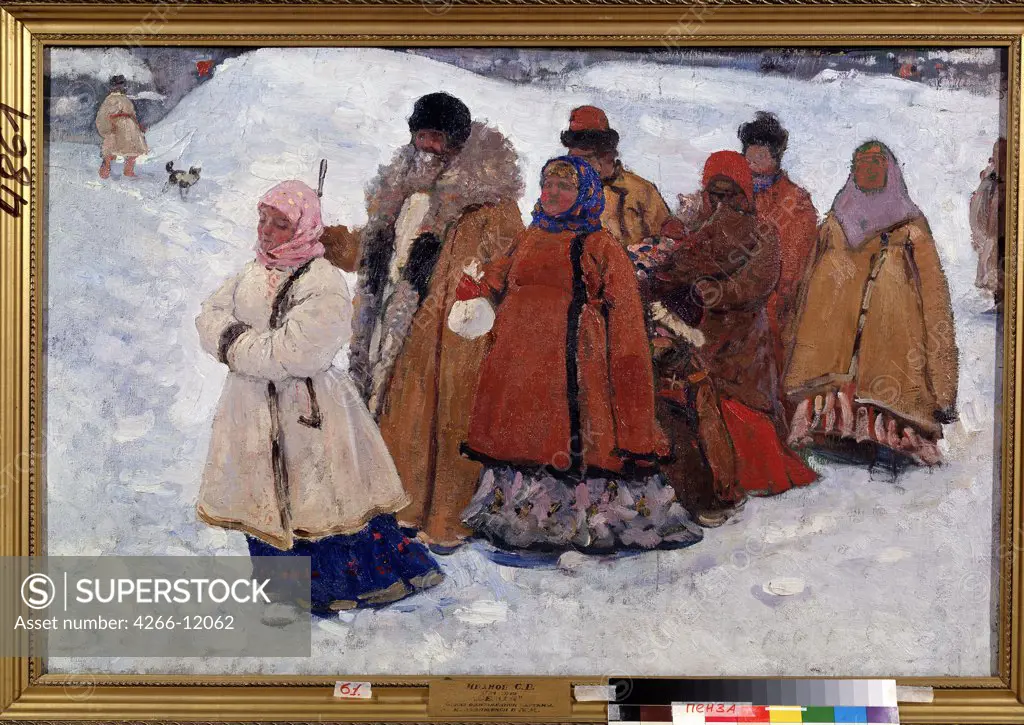 People in warm clothing by Sergei Vasilyevich Ivanov, oil on canvas, 1909, 1864-1910, Russia, Pensa, Regional K. Savitsky Art Gallery, 79x119