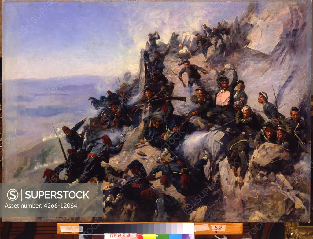 Balkan War by Andrei Nikolayevich Popov, oil on canvas , 1893, 1858-1917, Russia, Pensa , Regional K. Savitsky Art Gallery, 66x94