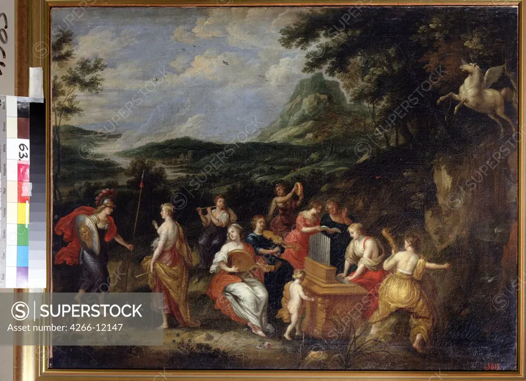 Atena with people playing on musical instrument by Jan van Balen, oil on canvas , 1630s, 1611-1654, Russia , St. Petersburg, State Open-air Museum Peterhof