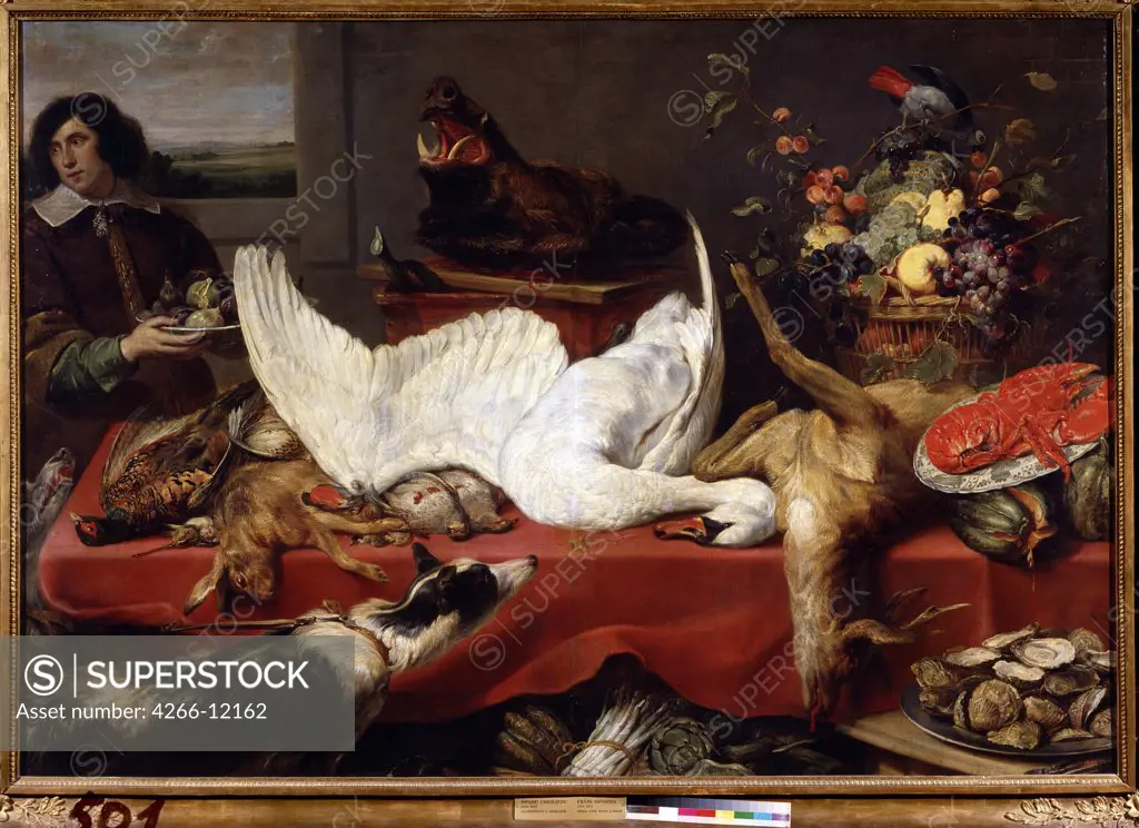 Dead animals on table by Frans Snyders, oil on canvas, 1640s, 1579-1657, Russia, Moscow , State A. Pushkin Museum of Fine Arts, 162, 5x235