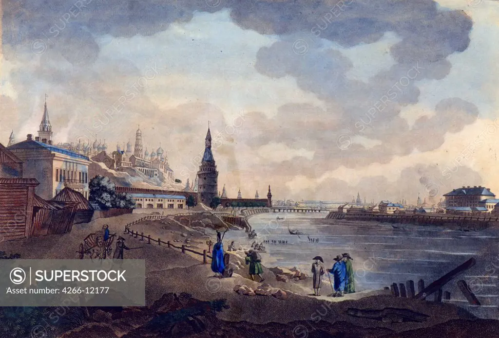 View of Kremlin by Giacomo Antonio Domenico Quarenghi, watercolor and ink on paper , 1790s, 1744-1817, Russia, St. Petersburg , A. Pushkin Memorial Museum