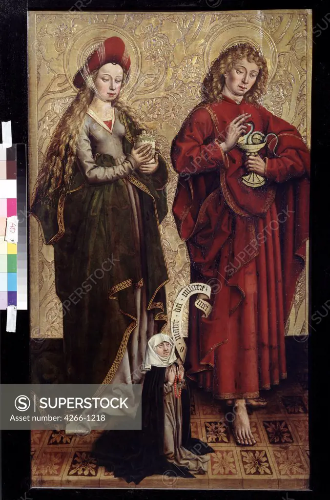 Apostle James and Mary Magdalene by Martin Schongauer, Oil on wood, Late 15th cen., circa 1445/50-1491, Russia, Moscow, State A. Pushkin Museum of Fine Arts, 103x61, 5