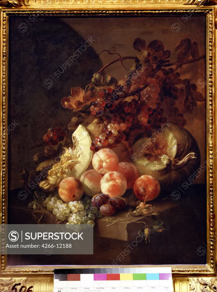 Still life with peaches by Jan Frans van Son, Oil on canvas, 1658-1718, Russia, Moscow, State A. Pushkin Museum of Fine Arts, 77x64