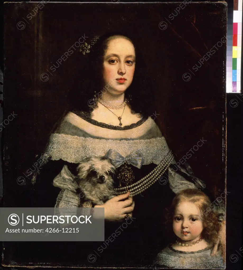 Portrait of Lady and little Girl by Justus (Giusto) Sustermans, Oil on canvas, circa 1660, 1597-1681, Russia, Moscow, State A. Pushkin Museum of Fine Arts, 89x74