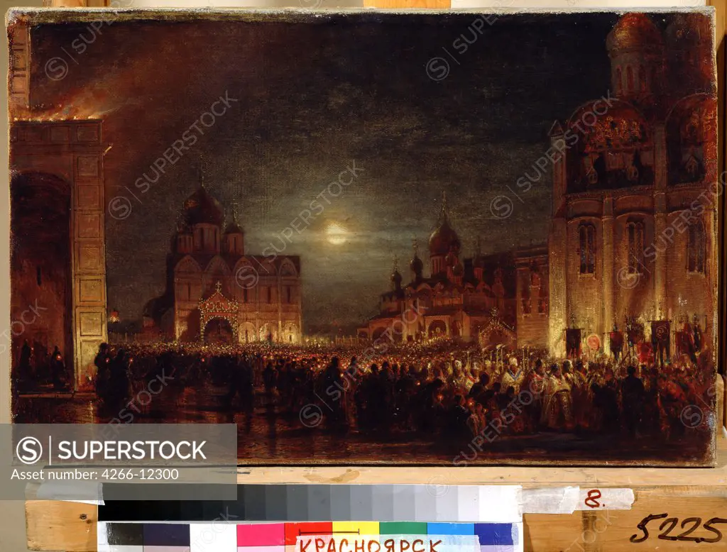 Easter ceremony by Alexei Petrovich Bogolyubov, oil on canvas, 19th century, 20th century, 1824-1896, Russia, Krasnoyarsk , State V. Surikov Art Museum, 38, 5x60, 5