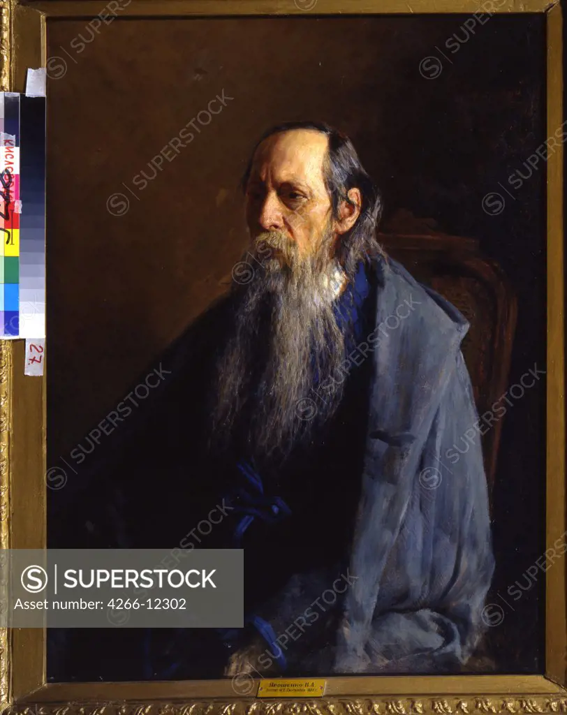 Portrait of Mikhail Saltykov-Shchedrin by Nikolai Alexandrovich Yaroshenko, oil on canvas, 19th century, 1846-1898, Russia, Kislovodsk , N. Yaroshenko Art Museum, 102x75, 7
