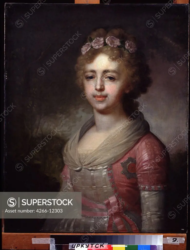 Portrait of Alexandra Pavlovna by Vladimir Lukich Borovikovsky, oil on canvas , 18th century, 19th century, 1757-1825, Russia, Irkutsk , State Art Museum, 72x51