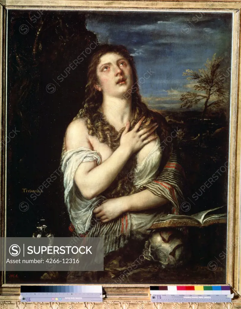 Portrait of Mary Magdalene by Titian, oil on canvas, 1560s, 1488-1576, Russia, St. Petersburg, State Hermitage, 119x97