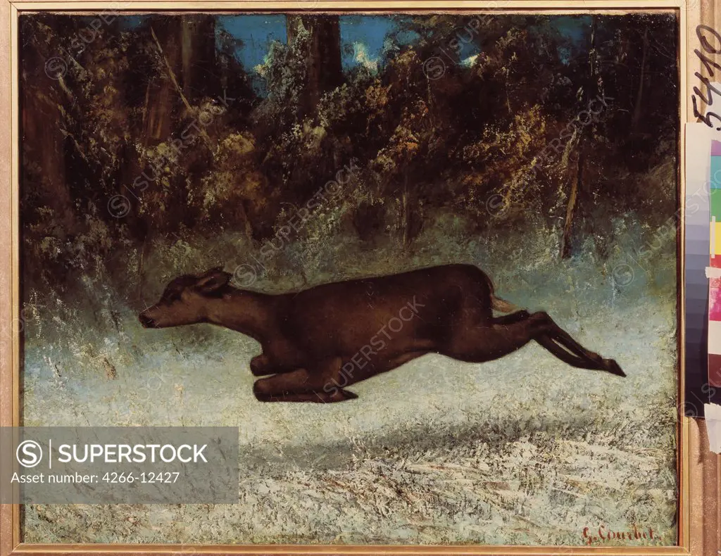 Jumping deer by Gustave Courbet, oil on canvas, 1819-1877, 19th century, Russia, Moscow, State Pushkin Museum of Fine Arts, 65x81