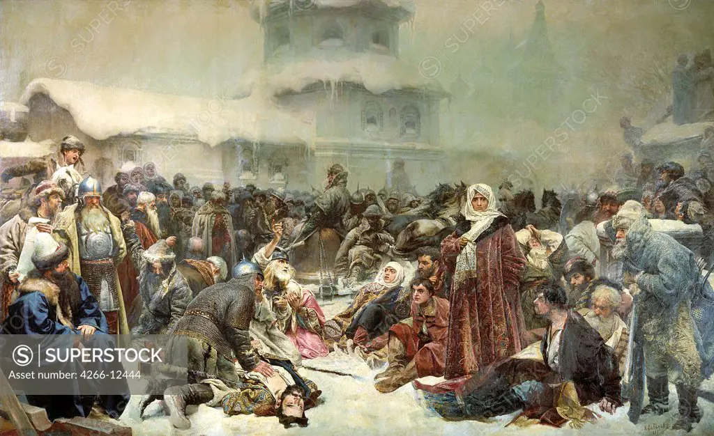 Historical scene by Klavdi Vasilyevich Lebedev, oil on canvas, 1889, 1852-1916, Russia, Moscow, State Tretyakov Gallery, 250, 6x409