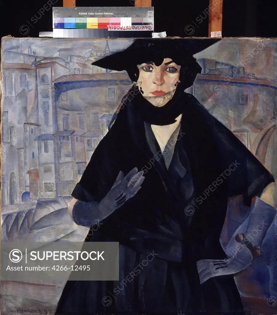 Portrait of lady by Boris Dmitryevich Grigoriev, Oil on canvas, 1910s, 1886-1939, Ukraine, Dnepropetrovsk, State Art Museum, 97, 5x97, 5