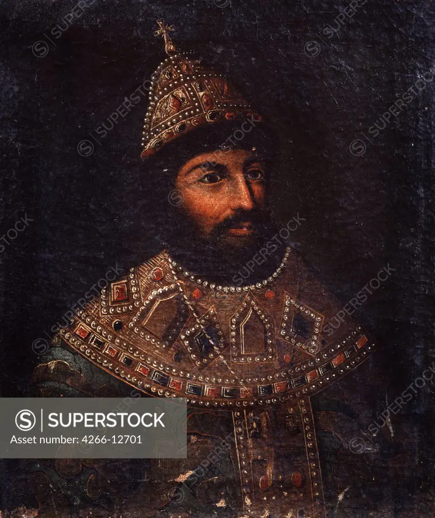 Russian tsar by unknown painter, oil on canvas, 17th century, Russia, St Petersburg, State Central Artillery Museum, 54x45, 5