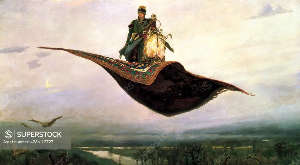 Flying carpet by Viktor Mikhaylovich Vasnetsov, oil on canvas, 1880, 1848-1926, Russia, Nizhny Novgorod, State Art Museum, 165x297