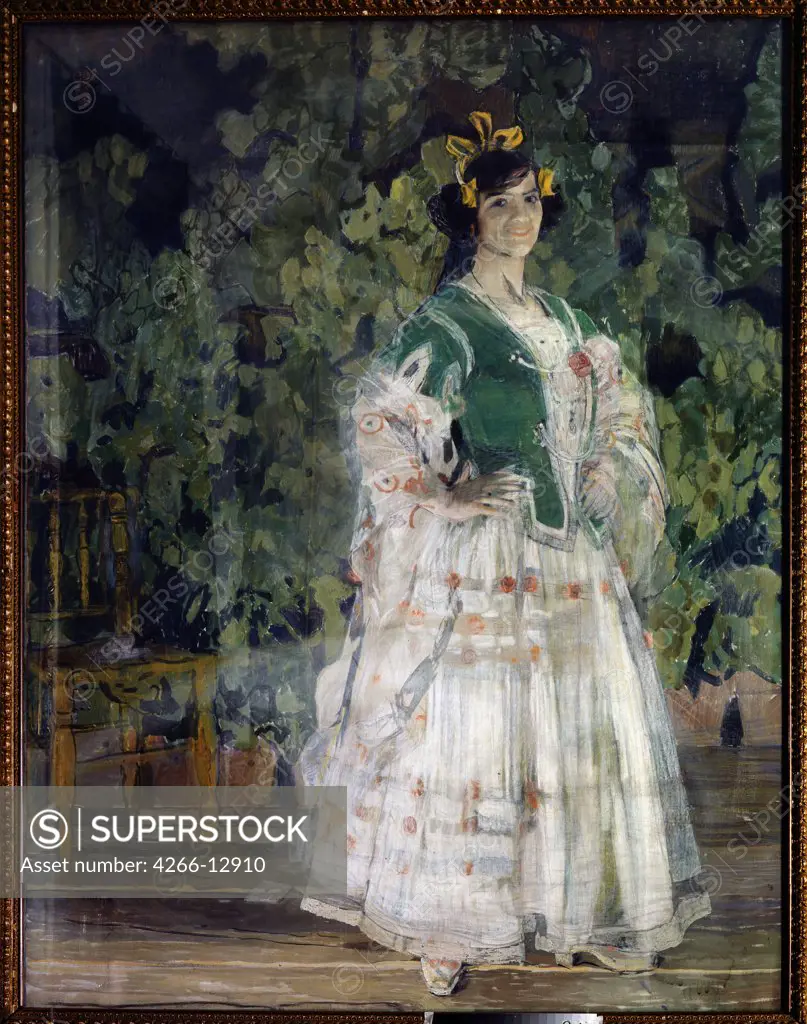 Portrait of Maria Kusnetsova-Benois as Carmen by Alexander Yakovlevich Golovin, Tempera and pastel on canvas, 1908, 1863-1930, Russia, Moscow, State Central A. Bakhrushin Theatre Museum, 215x165