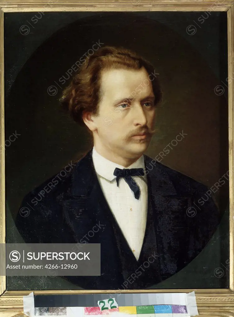 Portrait of Nikolay Rubinstein by Sergei Ivanovich Gribkov, Oil on canvas, 1870s, 1820-1893, Russia, Moscow, State Central M. Glinka Museum of Music, 70x50