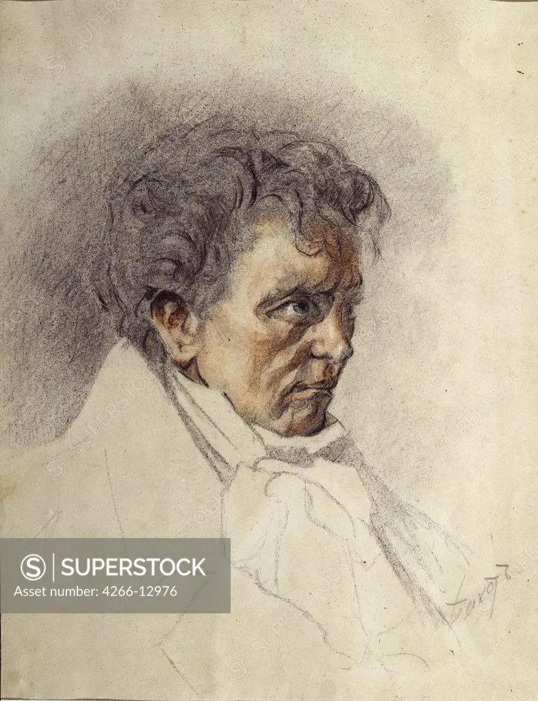 Portrait of Beethoven by Leon Bakst, Pencil, watercolor, pastel on paper, 1866-1924, Kyrgyzstan, Bishkek, State Art Museum of the Kyrgyz Republic, 29, 5x23, 5