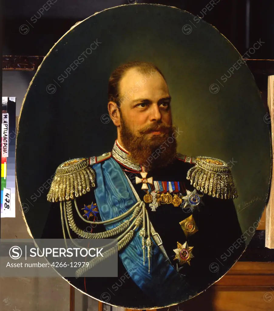 Portrait of Emperor Alexander III by Nikolai Gustavovich Schilder, Oil on canvas, 19th century, 1828-1898, Russia, St. Petersburg, State Central Artillery Museum, 89x75
