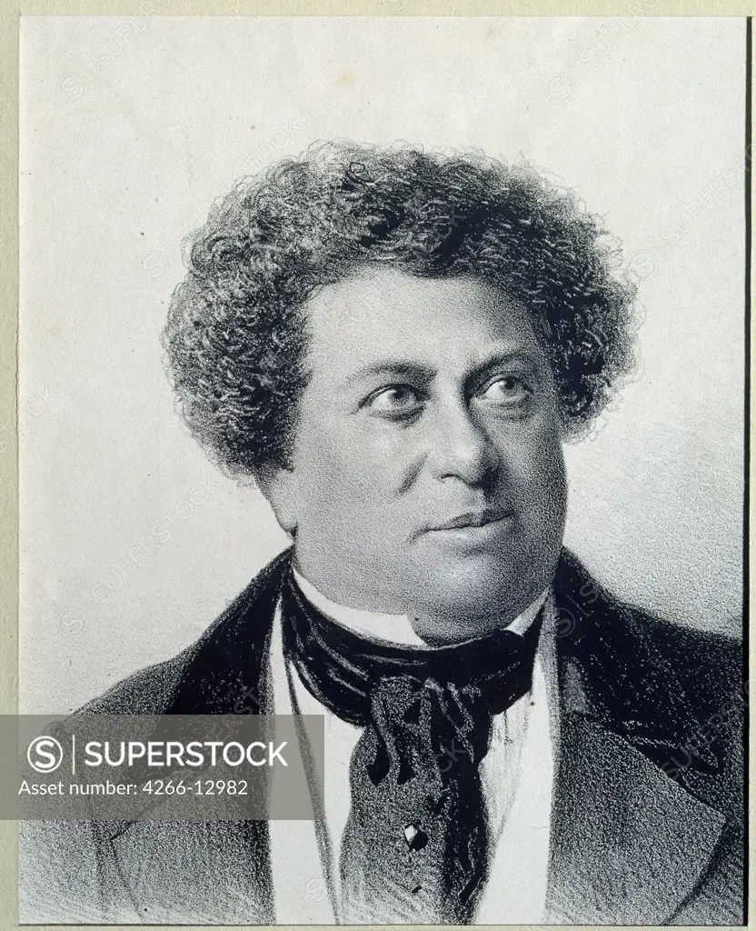 Portrait of Alexandre Dumas by Vasily Fiodorovitch (George Wilhelm) Timm, Copper engraving, 19th century, 1820-1895, Russia, Moscow, State Central Literary Museum