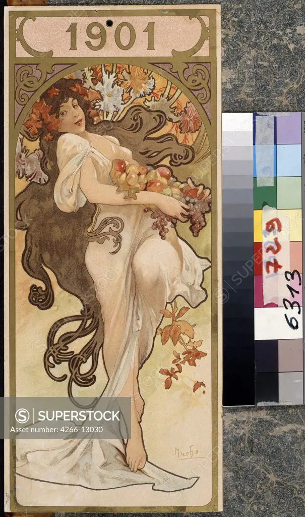 Nymph by Alfons Marie Mucha, colour lithograph, 1901, 1860-1939, Russia, Moscow, State Pushkin Museum of Fine Arts, 35x15, 5