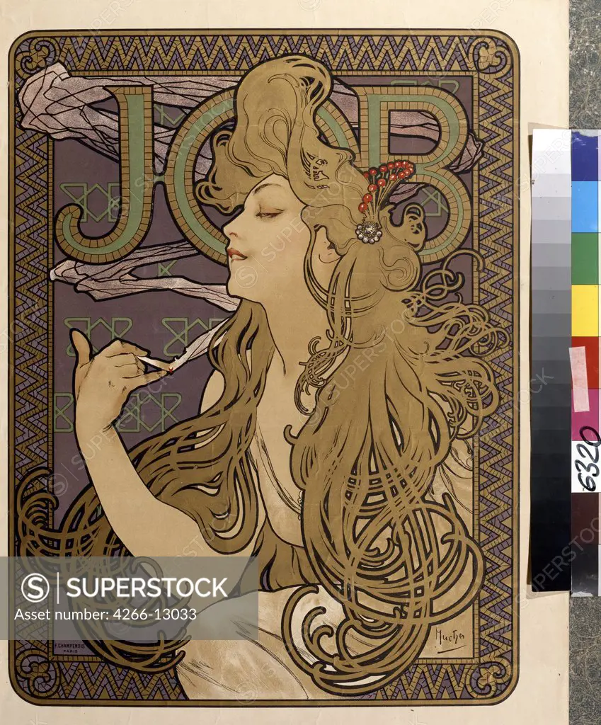 Cigarette poster by Alfons Marie Mucha, colour lithograph, 1897, 1860-1939, Russia, Moscow, State Pushkin Museum of Fine Art, 51, 5x39
