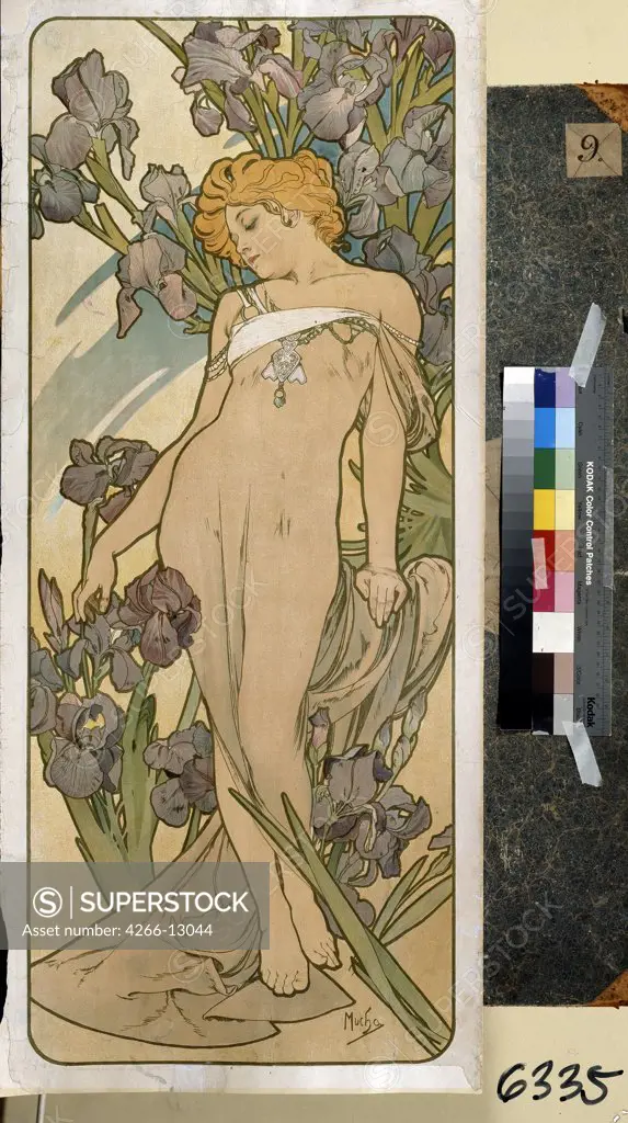 Female nude by Alfons Marie Mucha, colour lithograph, 1898, 1860-1939, Russia, Moscow, State Pushkin Museum of Fine Art, 108x45