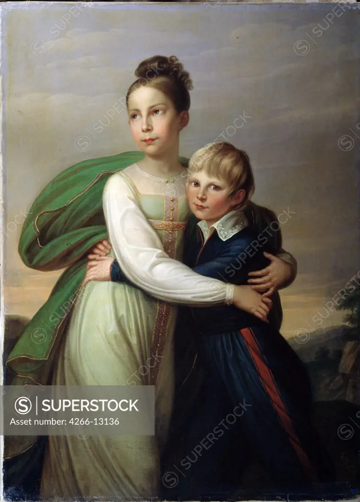 Portrait of Prince Albert and Princess Louise by Gerhard von Kugelgen, Oil on canvas, circa 1817, 1772-1820, Russia, St. Petersburg, State Open-air Museum Palace Gatchina, 116x85