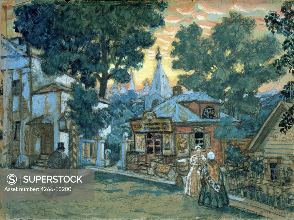 Stage design with village view by unknown painter, Russia, Moscow, State Tretyakov Gallery, 20, 7x28