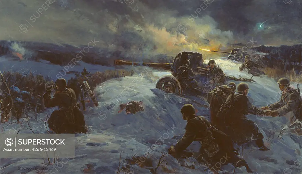 Usypenko, Fyodor Pavlovich (1917-) State Central Artillery Museum, St. Petersburg 1958 135x230 Oil on canvas Soviet Art Russia History 