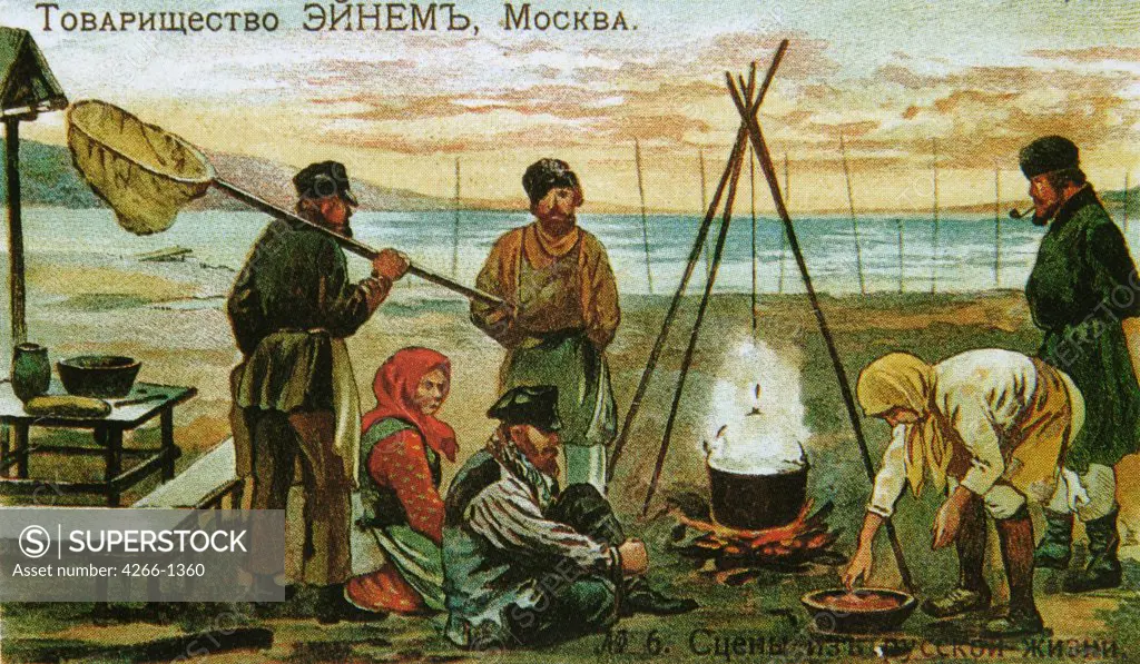 People sitting on beach by Russian master, colour lithograph, 1900s, Russia, Moscow, State History Museum, 6, 5x11