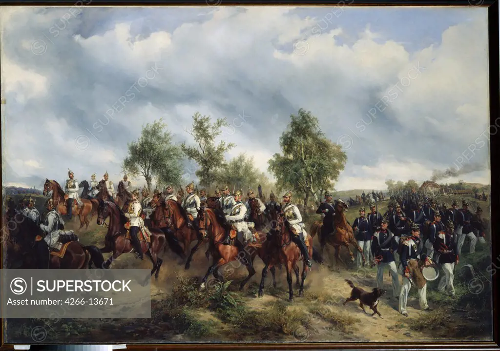 Prussian Army by Carl Schulz, oil on canvas, 19th century, 1823-1876, Russia, Lomonosov, State Open-air Museum Oranienbaum, 144x208