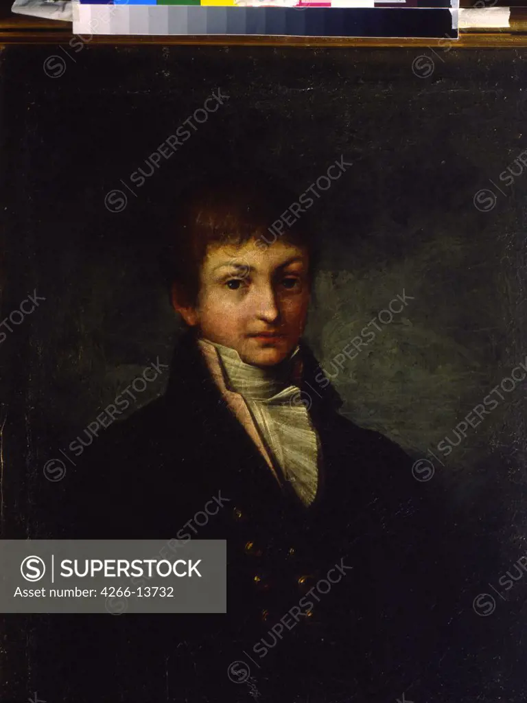 Portrait of Konstantin Batyushkov by Russian master, Oil on canvas, 1800s, Russia, Moscow, Russian State Archive of Literature and Art