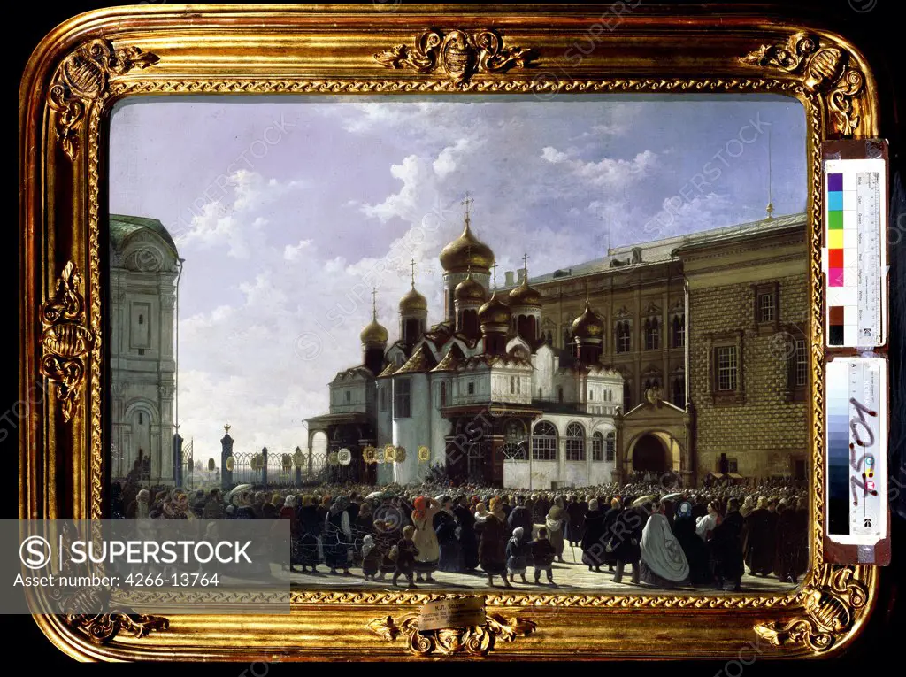 Palm Sunday in Russia by Karl Petrovich Bodri, oil on canvas, 1860, 1812-1894, Russia, Moscow, State Tretyakov Gallery, 61x85