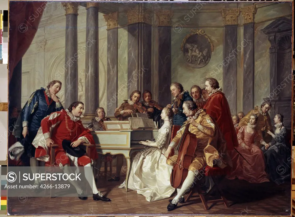 Music lovers by Louis Michel Van Loo, Oil on canvas, 1768, 1707-1771, Russia, St. Petersburg, State Hermitage, 145, 5x193