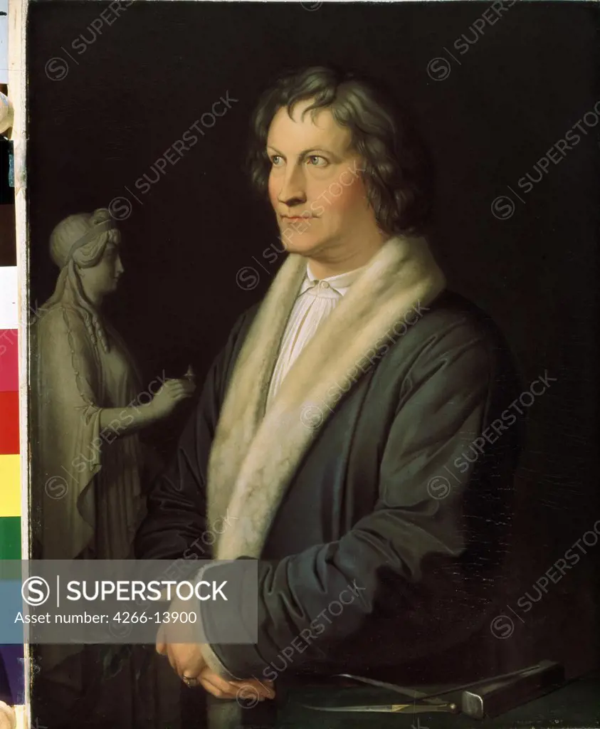 Portrait of Bertel Thorvaldsen by Carl Joseph Begas, Oil on canvas, 1823, 1794-1854, Russia, St. Petersburg, State Hermitage, 47x37
