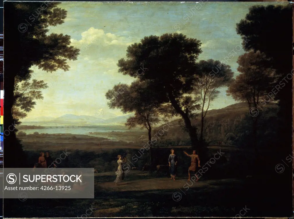 Landscape with people by Claude Lorrain, oil on canvas, 1669, 1600-1682, Russia, St. Petersburg, State Hermitage, 102x134