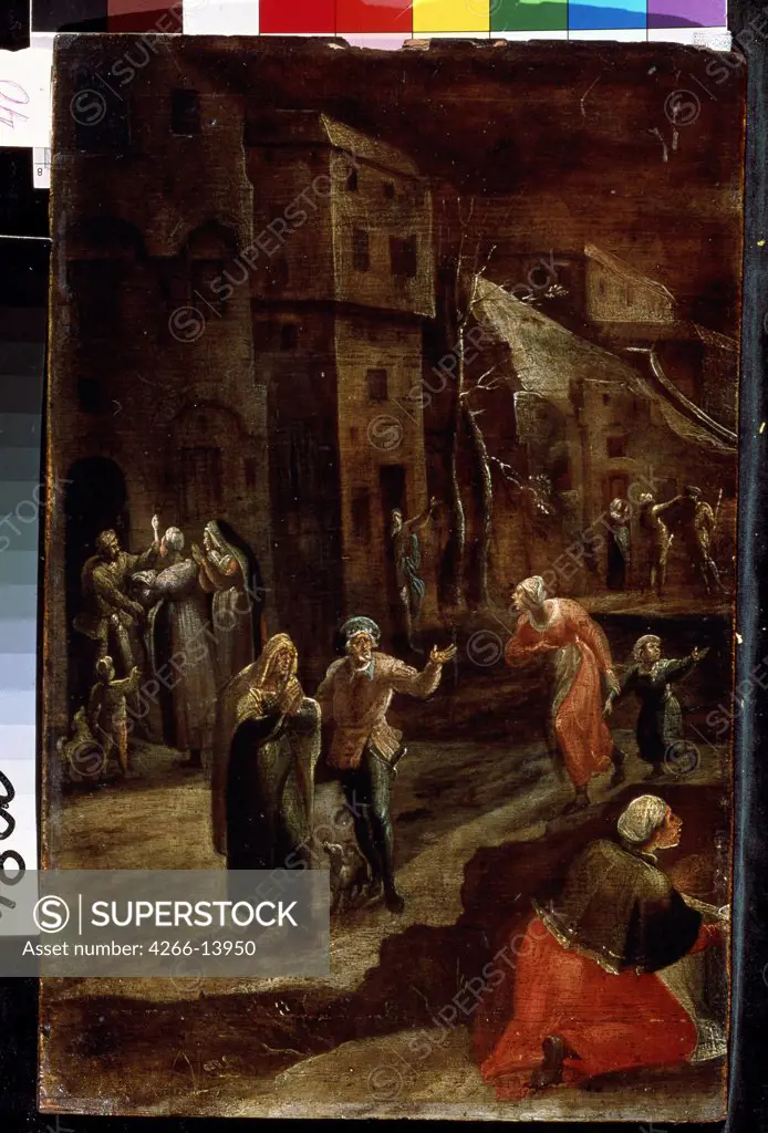 People on street by Gillis Mostaert, oil on wood, 1534-1598, Ukraine, Lviv, State Art Gallery, 31x19, 5