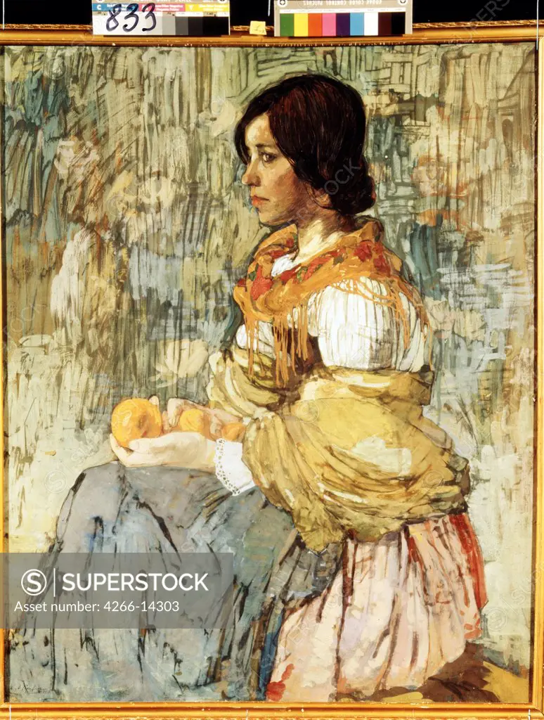 Italian woman with oranges by Alexei Ilyich Kravchenko, Oil on canvas, 1911, 1889-1940, Private Collection