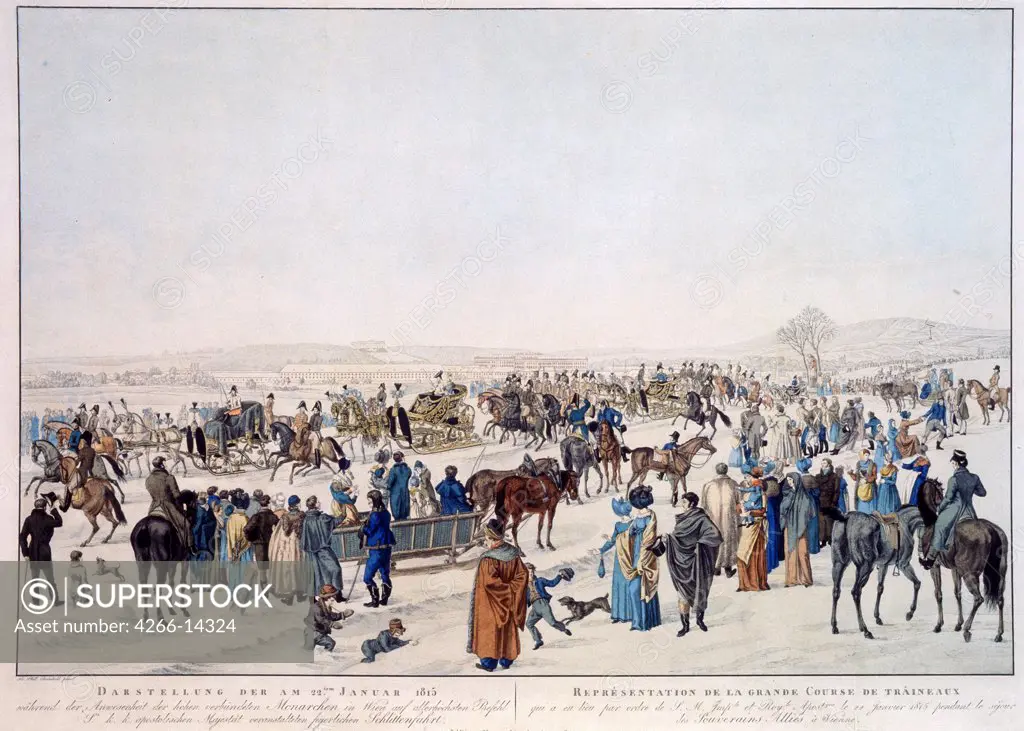 Winter celebration by anonymous artist, Copper engraving, watercolor, 1820s, Russia, Moscow, State Borodino War and History Museum, 51, 3x75, 8