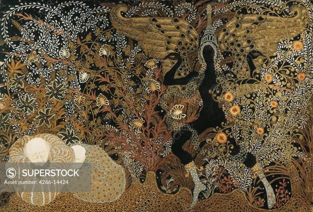Kalmakov, Nikolai Konstantinovich (1873-1955) Regional Art Gallery, Vologda 68x100 Gouache, gold and silver on cardboard Symbolism Russia Mythology, Allegory and Literature 