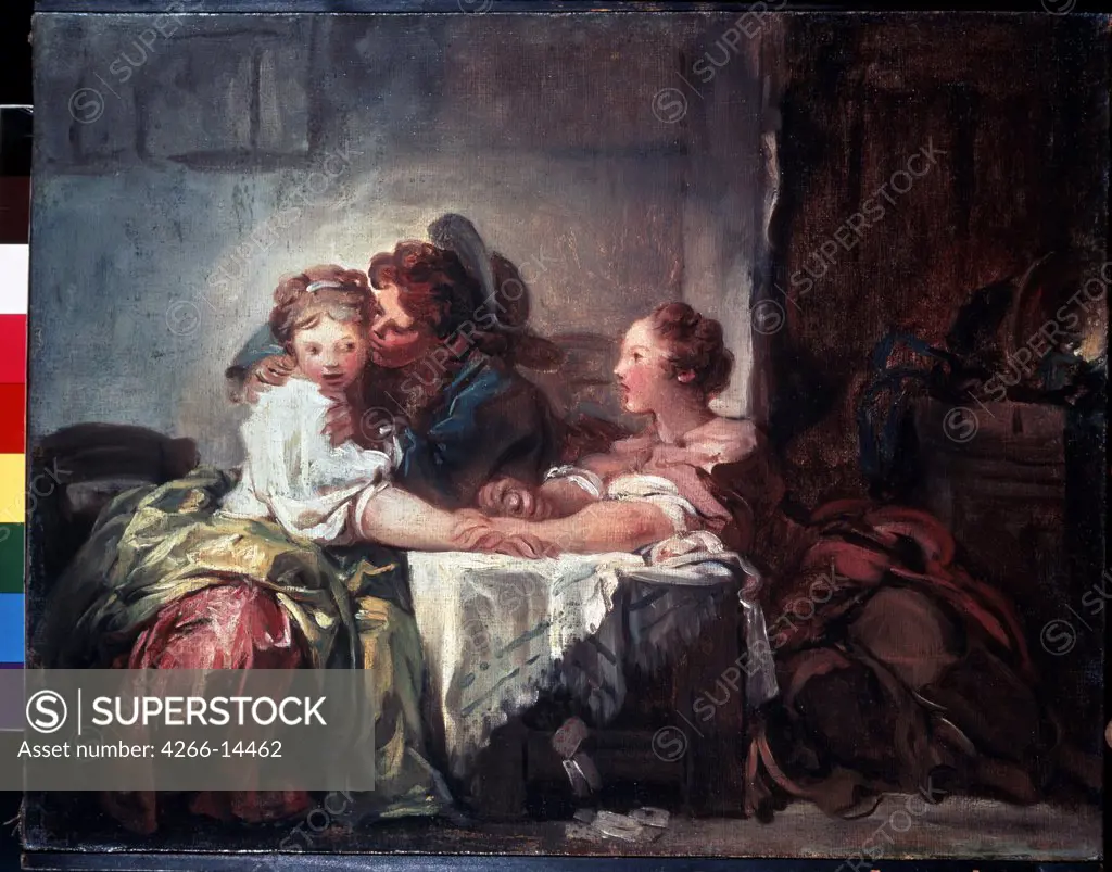 Captured Kiss by Jean Honore Fragonard, oil on canvas, 1732-1806, Russia, St. Petersburg, State Hermitage, 47x60
